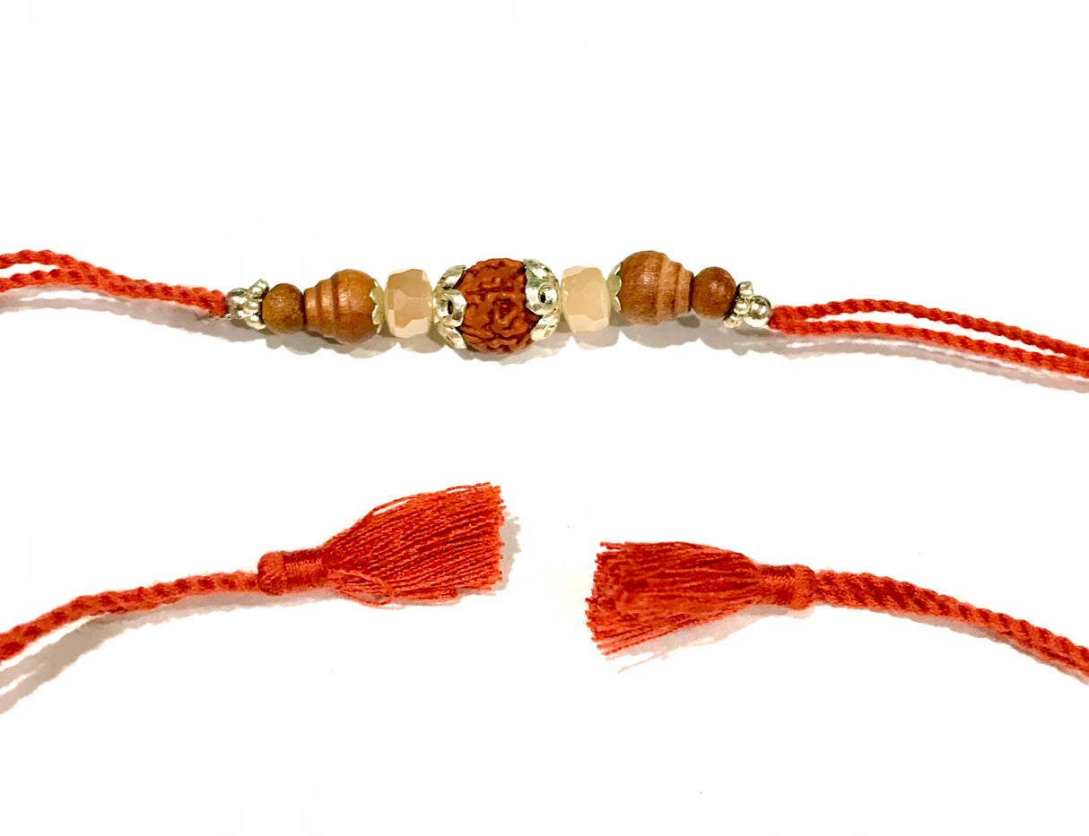 Rudraksha Wooden Bead Rakhi – Orange Thread