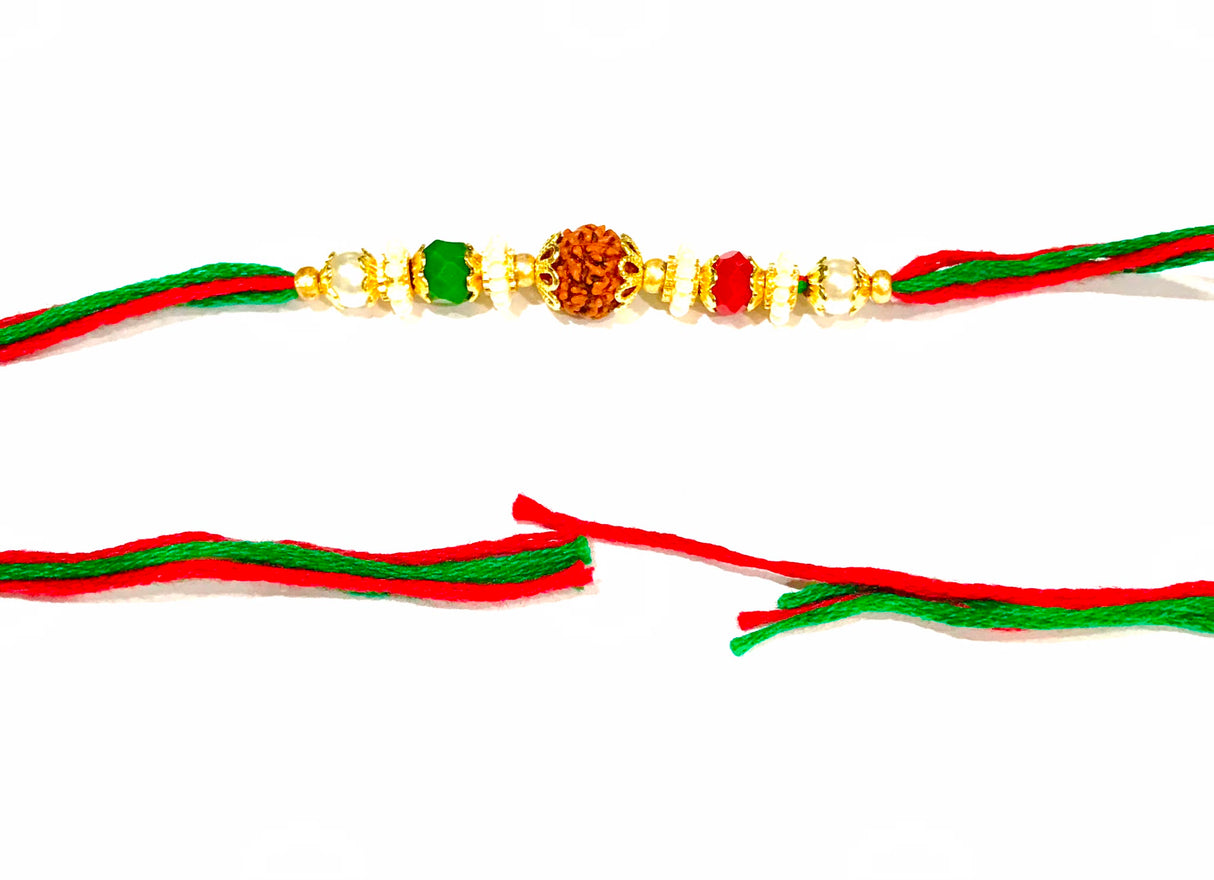 Rudraksha Red & Green Crystal Rakhi