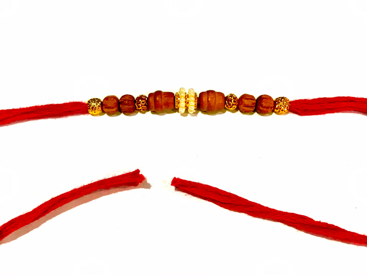 Wooden Pearl Bead Rakhi – Red Thread
