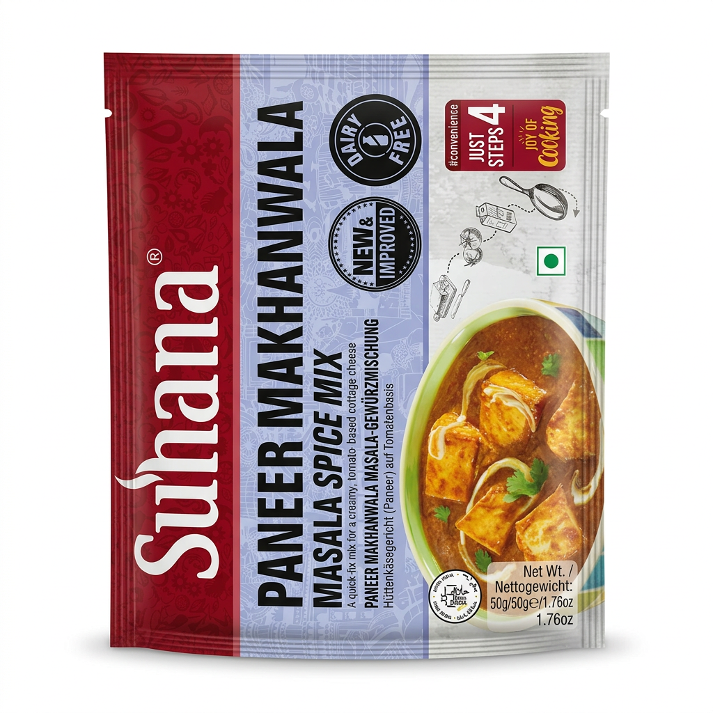 Suhana Paneer Makhanwala Spice Mix by Suhana Ground Spices — front view showing product label and branding, studio product photo on white background