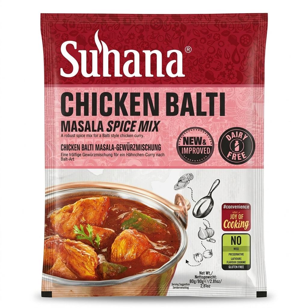 Suhana Chicken Balti Spice Mix by Suhana Ground Spices — front view showing product label and branding, studio product photo on white background