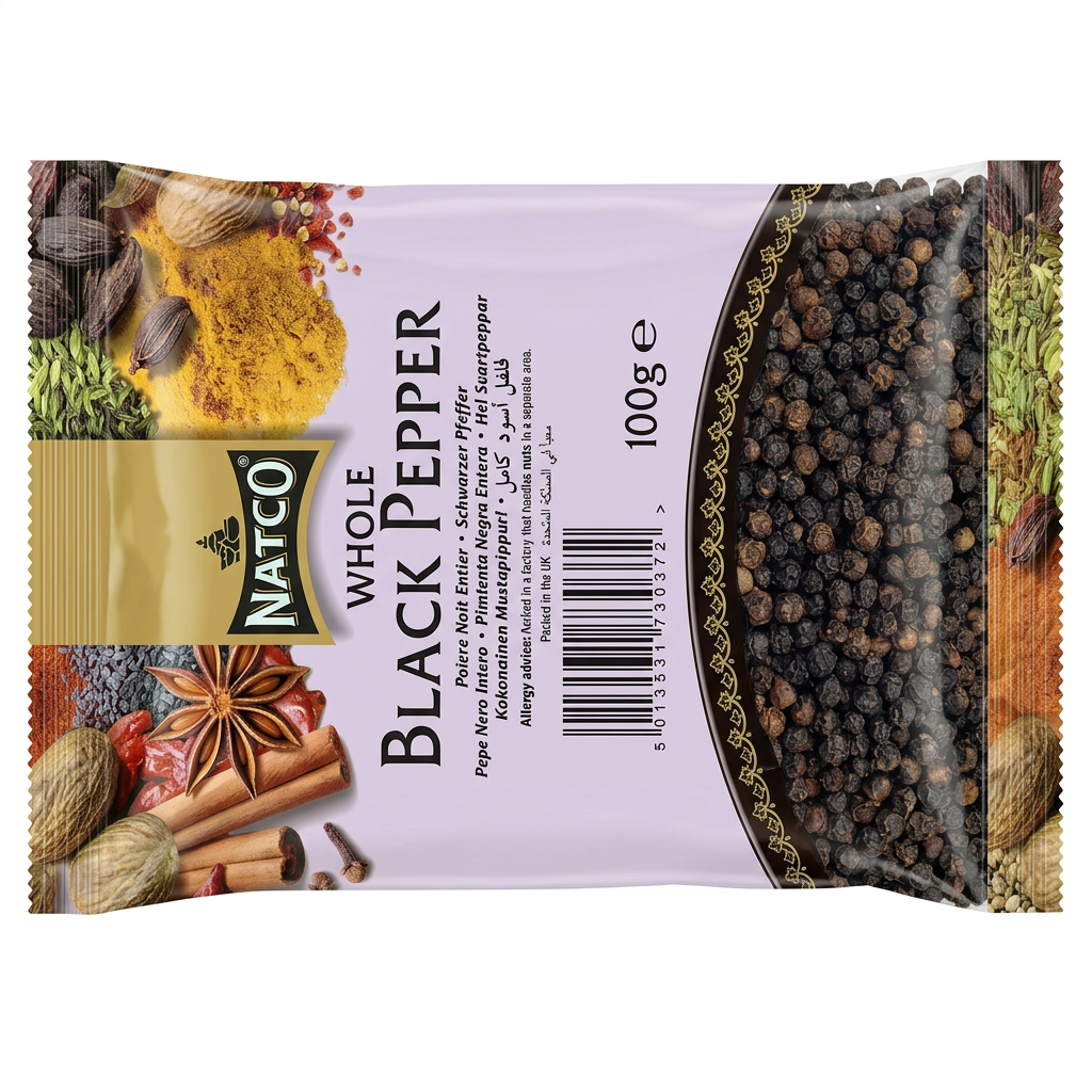 Natco Whole Black Pepper by Natco Whole Spices — front view showing product label and branding, studio product photo on white background