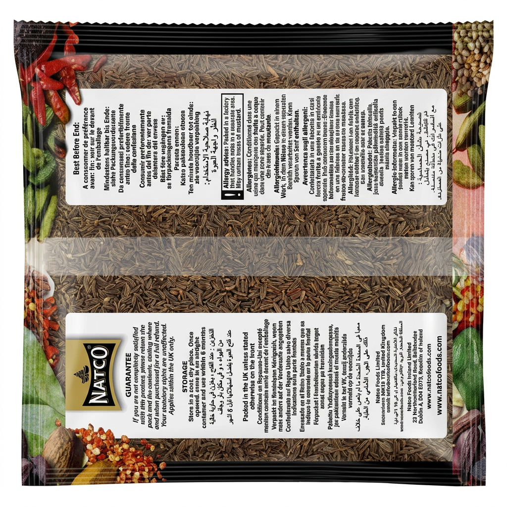 Natco Kala Jeera by Natco Whole Spices — back view showing ingredients and product details, studio product photo on white background