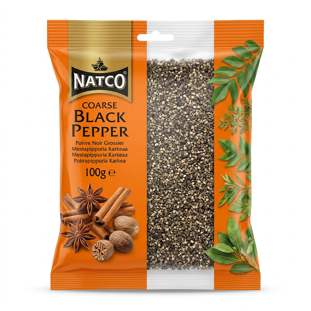 Natco Coarse Black Pepper by Natco Whole Spices — front view showing product label and branding, studio product photo on white background