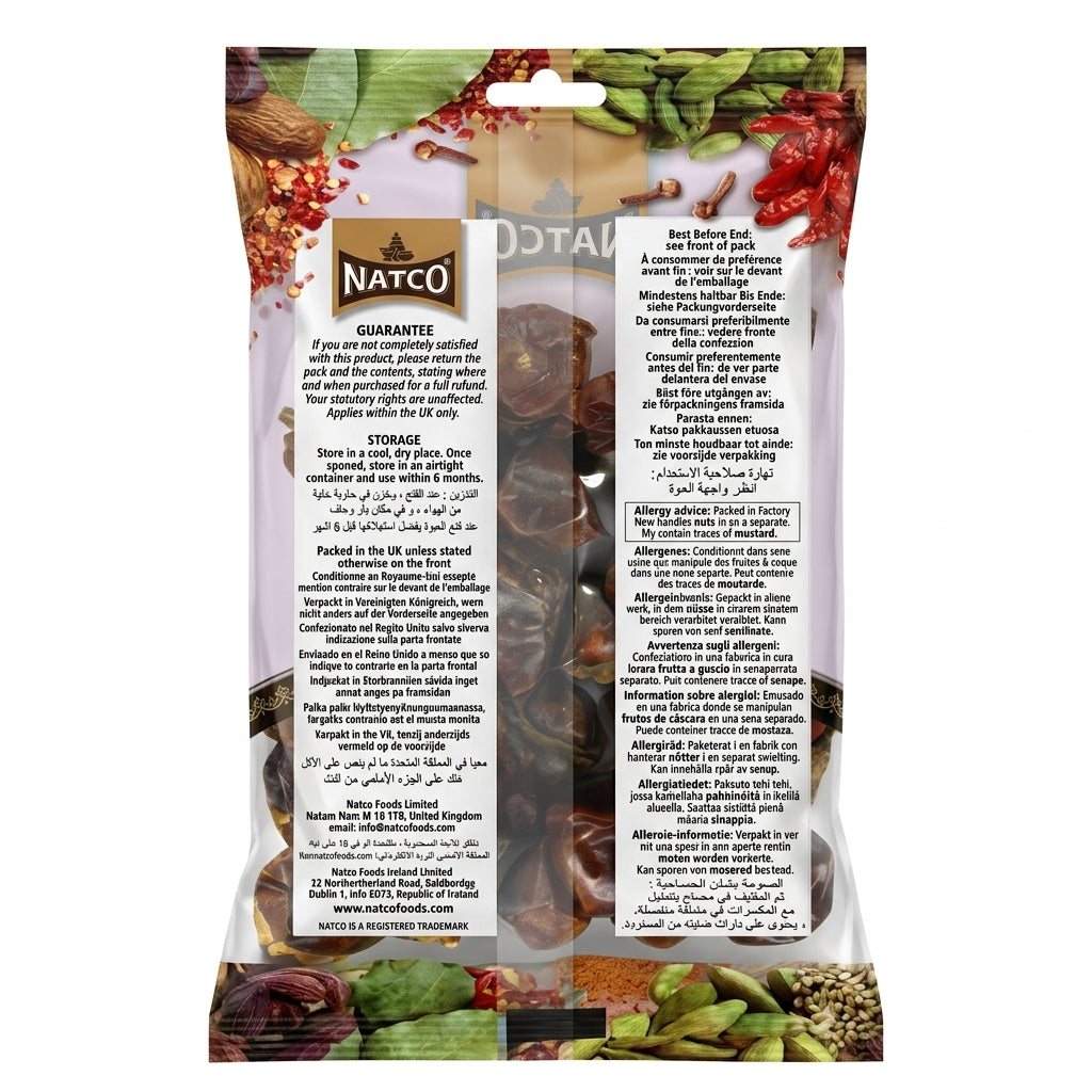 Natco Whole Round Chilli by Natco Whole Spices — back view showing ingredients and product details, studio product photo on white background