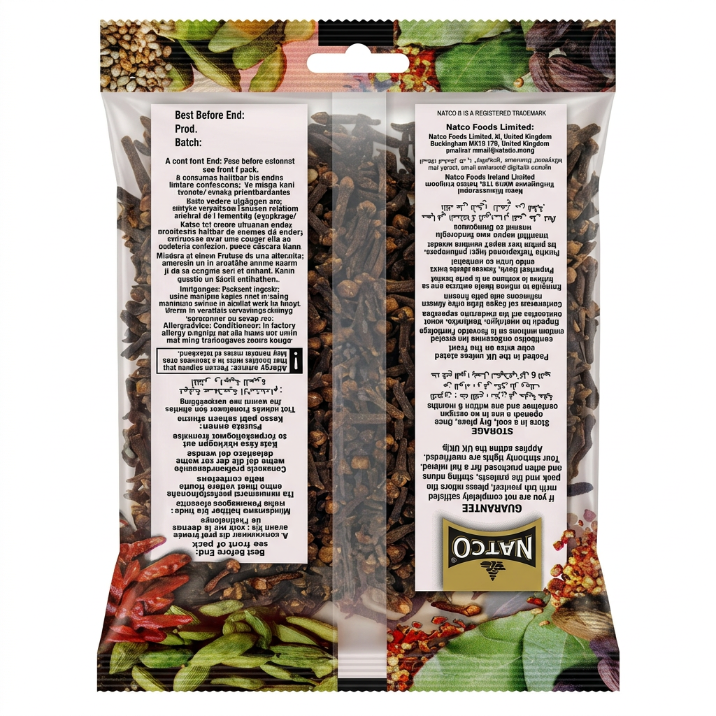 Natco Whole Cloves by Natco Whole Spices — back view showing ingredients and product details, studio product photo on white background