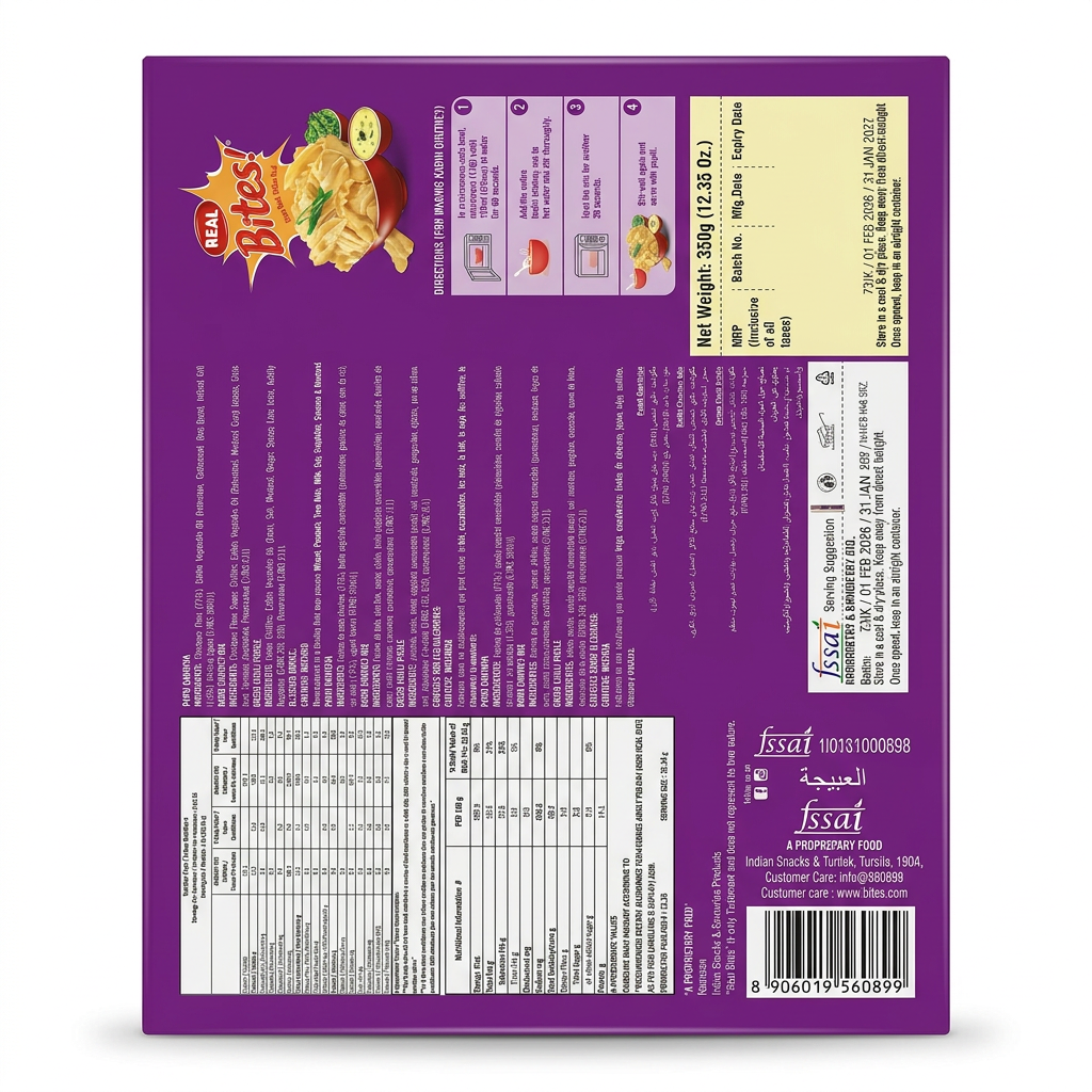 Real Papdi Gathiya by Real Indian Snacks — back view showing ingredients and product details, studio product photo on white background