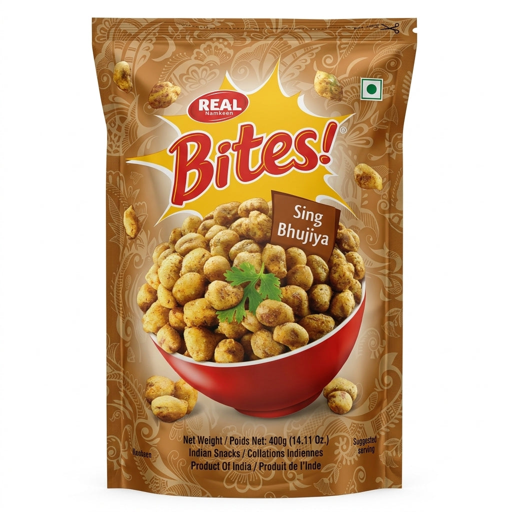 Real Sing Bhujia by Real Indian Snacks — front view showing product label and branding, studio product photo on white background