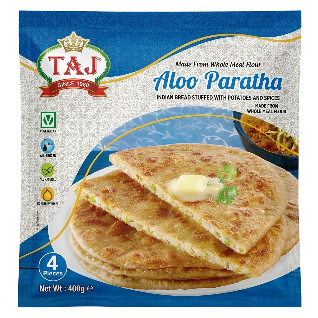 Taj Frozen Aloo Paratha by Taj Frozen — front view showing product label and branding, studio product photo on white background