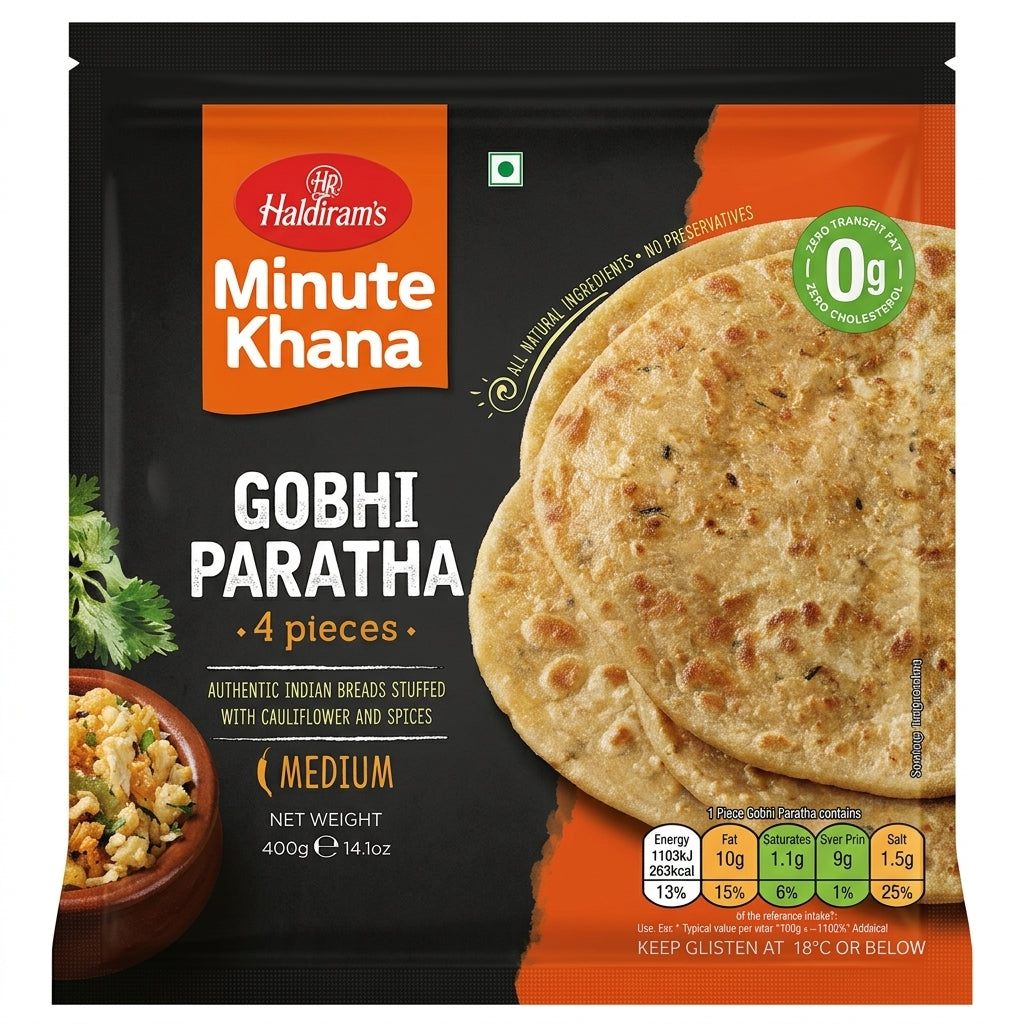 Haldirams Frozen Gobi Paratha by Haldirams Frozen — front view showing product label and branding, studio product photo on white background