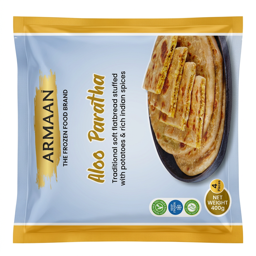 Armaan Frozen Aloo Paratha by Armaan Frozen — front view showing product label and branding, studio product photo on white background