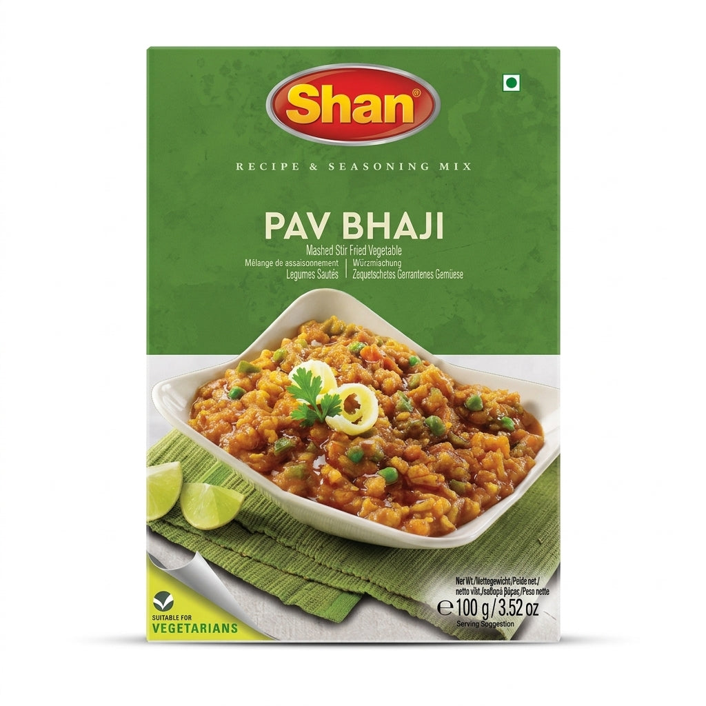 Shan Pau Bhaji Masala Mix by Shan Ground Spices — front view showing product label and branding, studio product photo on white background