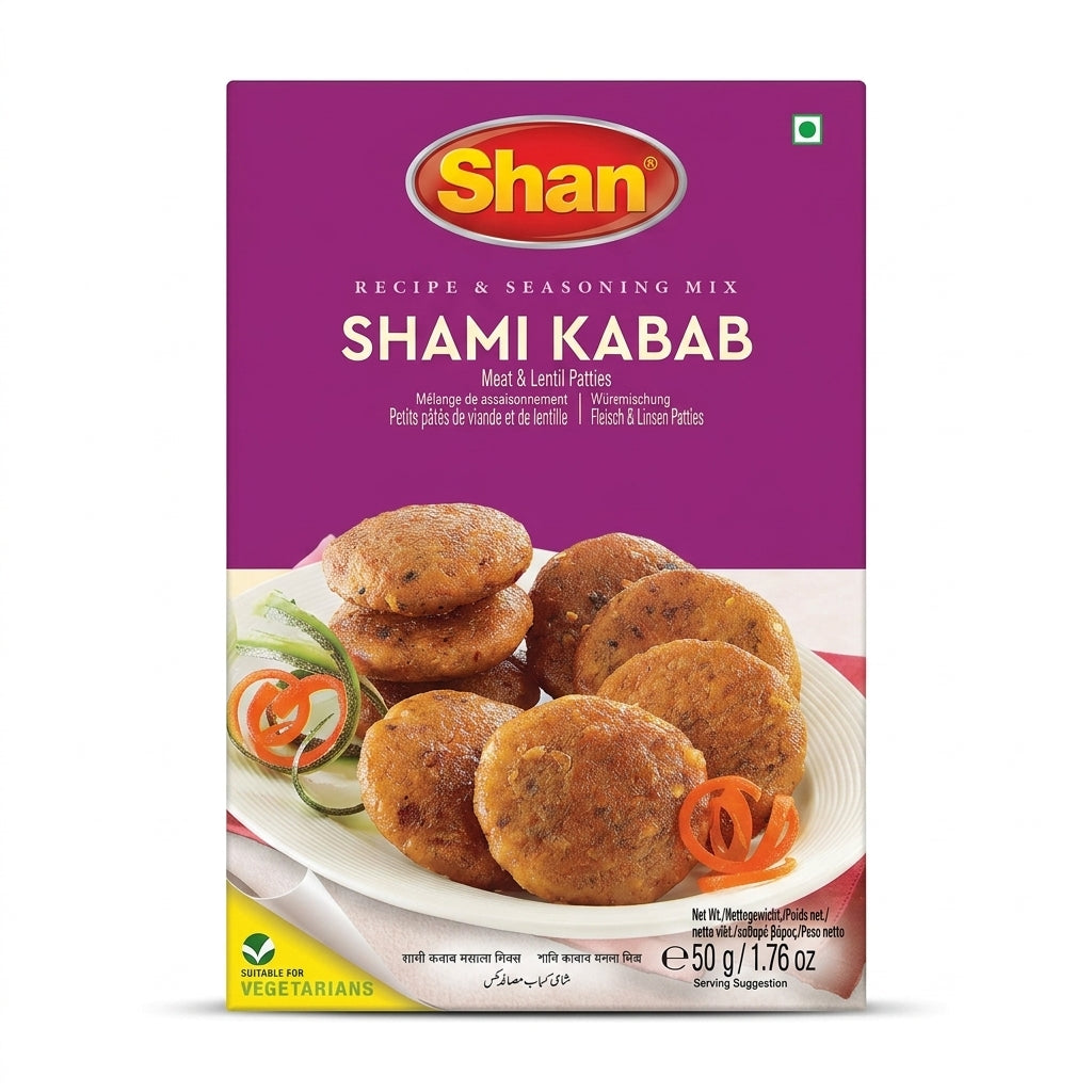 Shan Shami Kebab Masala Mix by Shan Ground Spices — front view showing product label and branding, studio product photo on white background