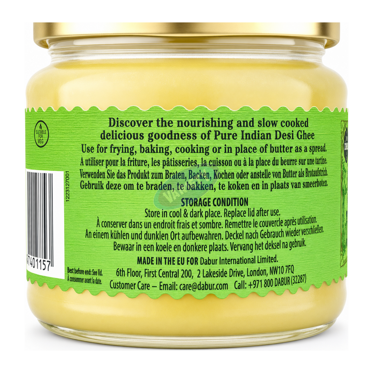 Dabur Organic Ghee by Dabur Ghee & Oils — cooking instructions side panel, studio product photo on white background