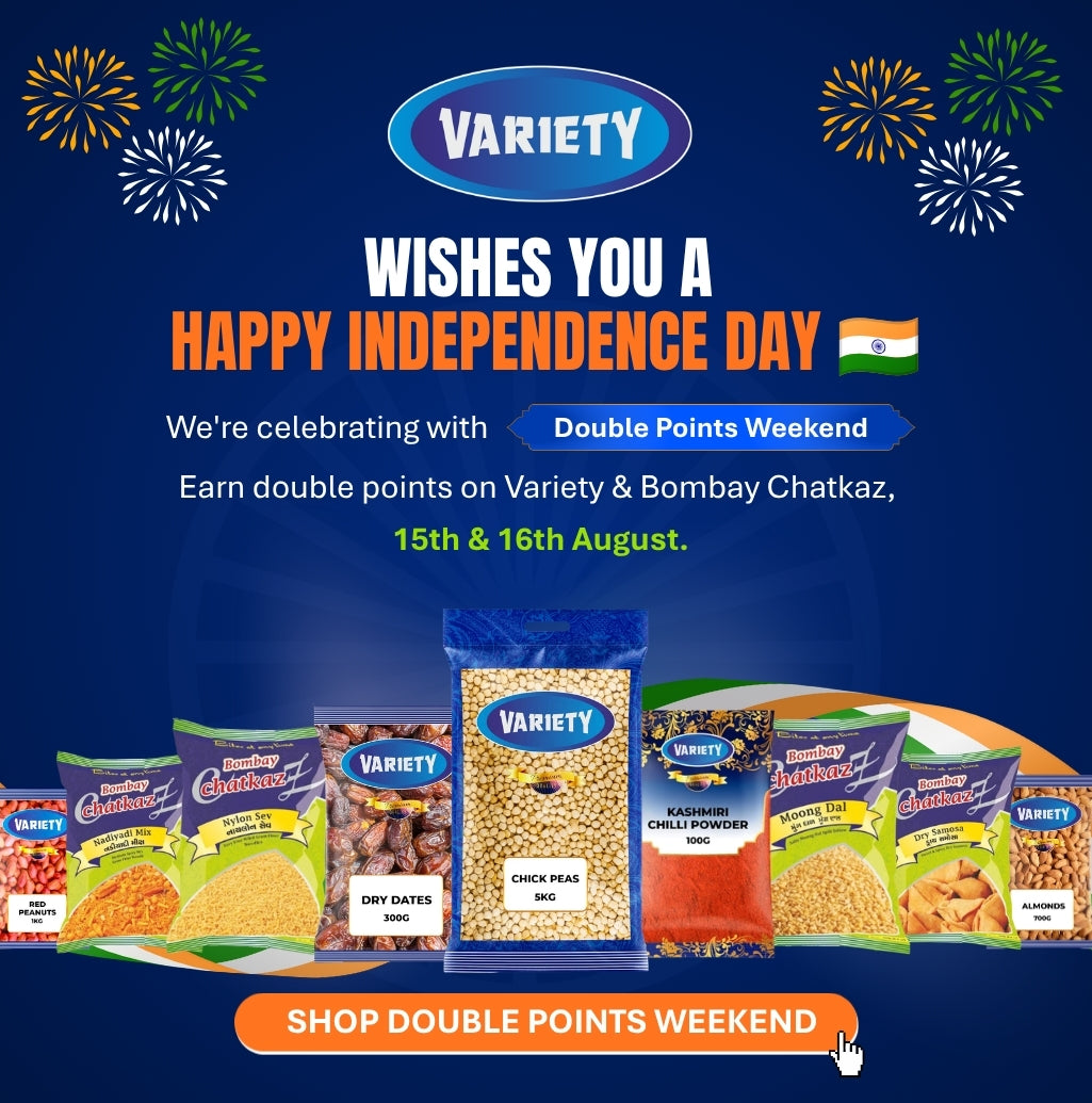 It's Double Points Sunday! Double points on Variety & Bombay Chatkaz — every 1st & 3rd Sunday. Shop Now.