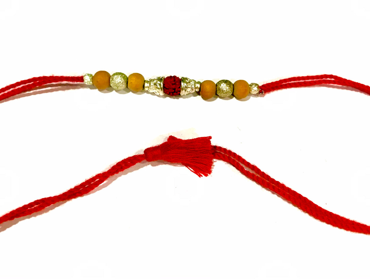 Red Rudraksha Wooden Bead Rakhi