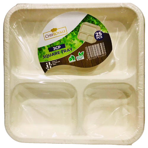 Chef Royale 3 Compartment Sqaure Plate 25 pcs