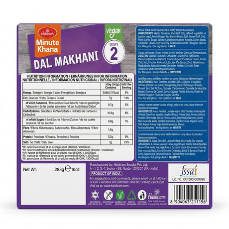 Haldirams Frozen Dal Makhani by Haldirams Frozen — back view showing ingredients and product details, studio product photo on white background