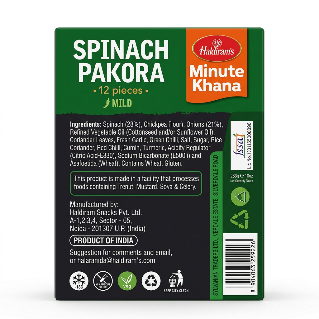 Haldirams Frozen Spinach Pakora by Haldirams Frozen — front view showing product label and branding, studio product photo on white background