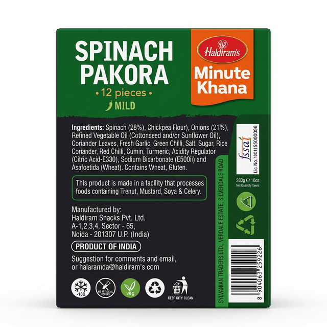 Haldirams Frozen Spinach Pakora by Haldirams Frozen — front view showing product label and branding, studio product photo on white background