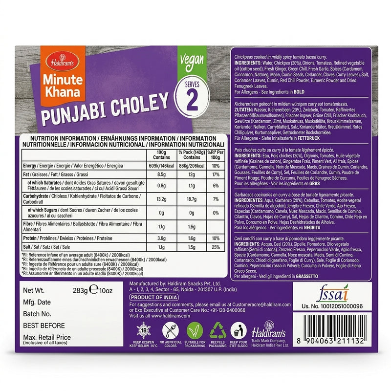 Haldirams Frozen Punjabi Choley by Haldirams Frozen — back view showing ingredients and product details, studio product photo on white background