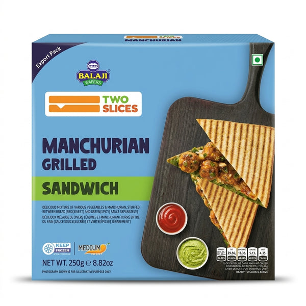 Balaji Frozen Manchurian Grilled Sandwich by Balaji Frozen — front view showing product label and branding, studio product photo on white background