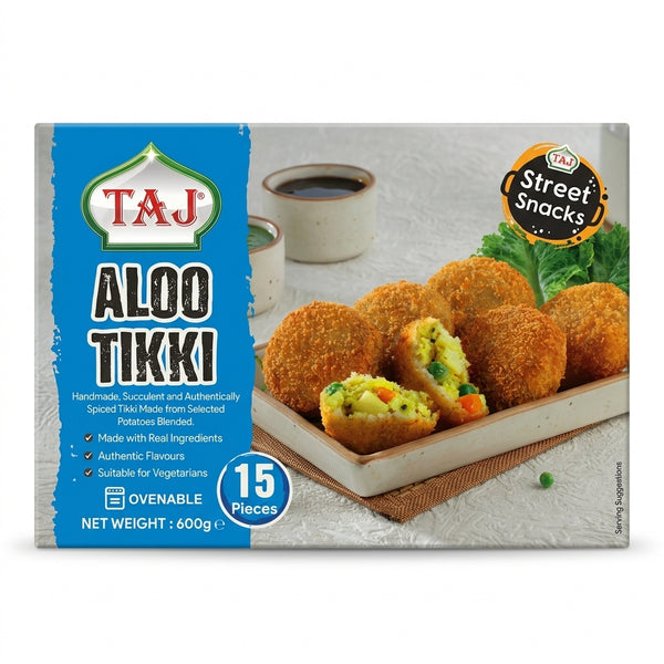 Taj Frozen Aloo Tikki by Taj Frozen — front view showing product label and branding, studio product photo on white background