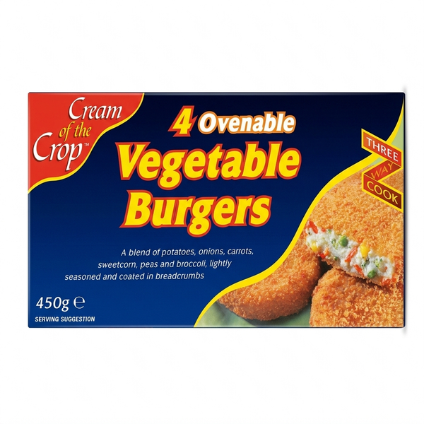 Cream Of the Crop Frozen Vegetable Burger by Cream Of the Crop Frozen — front view showing product label and branding, studio product photo on white background