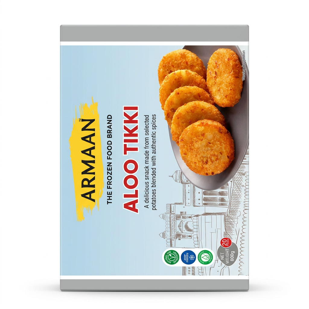 Armaan Frozen Aloo Tikki by Armaan Frozen — front view showing product label and branding, studio product photo on white background