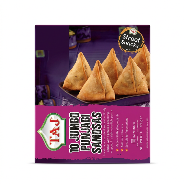 Taj Frozen Jumbo Punjabi Samosa by Taj Frozen — front view showing product label and branding, studio product photo on white background