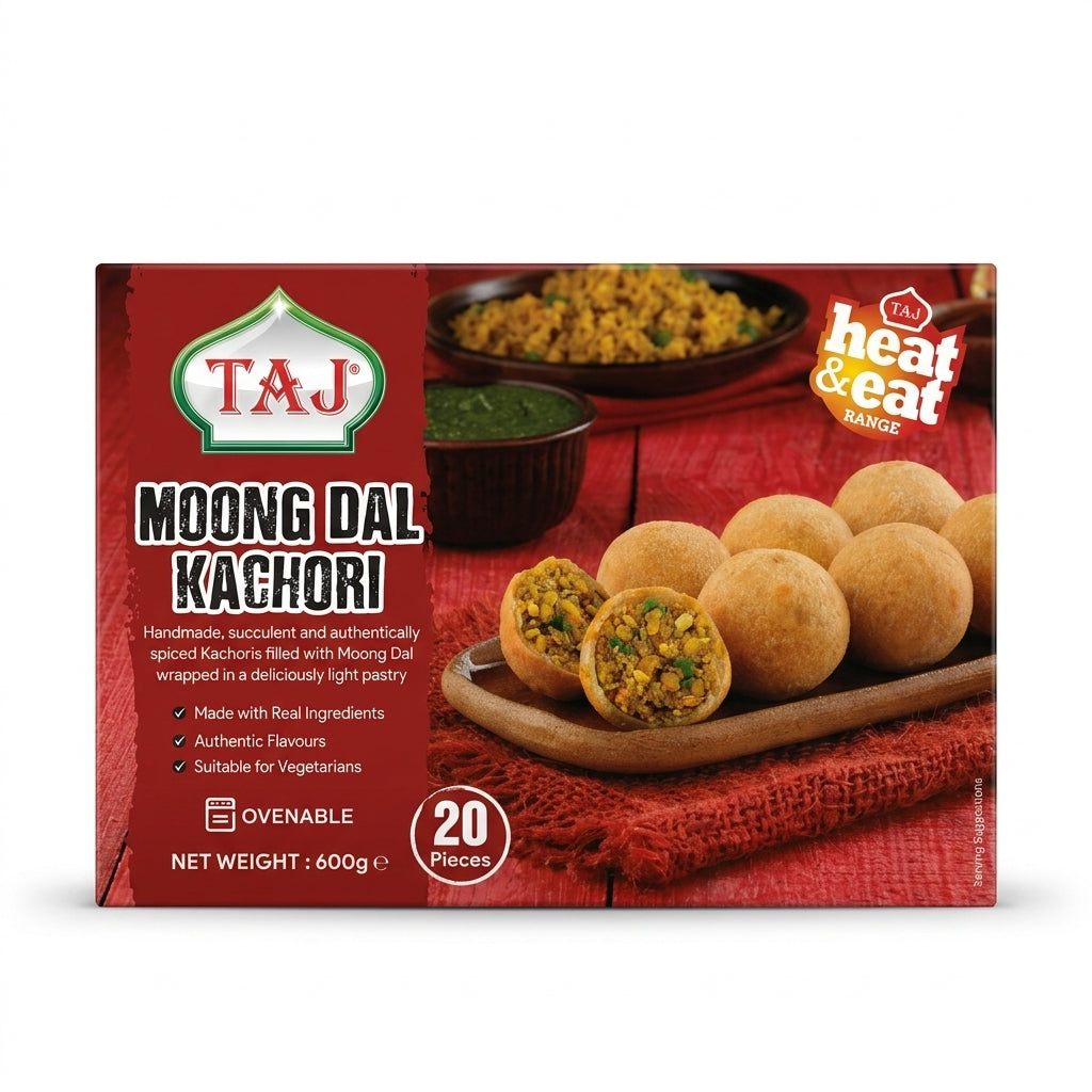 Taj Frozen Moong Dal Kachori by Taj Frozen — front view showing product label and branding, studio product photo on white background