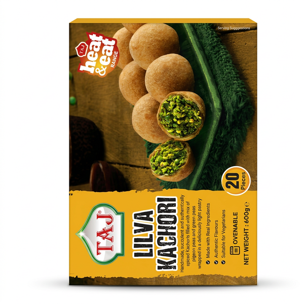 Taj Frozen Lilva Kachori by Taj Frozen — front view showing product label and branding, studio product photo on white background
