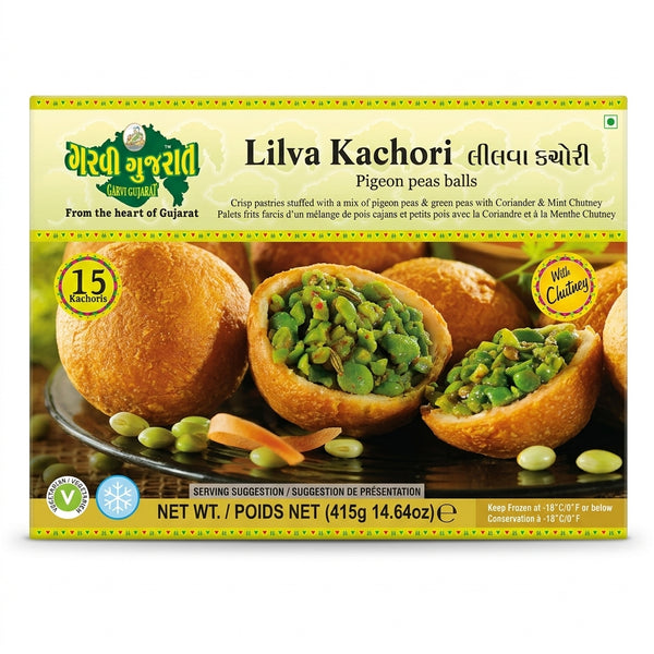 Garvi Gujarat Frozen Lilva Kachori by Garvi Gujarat Frozen — front view showing product label and branding, studio product photo on white background