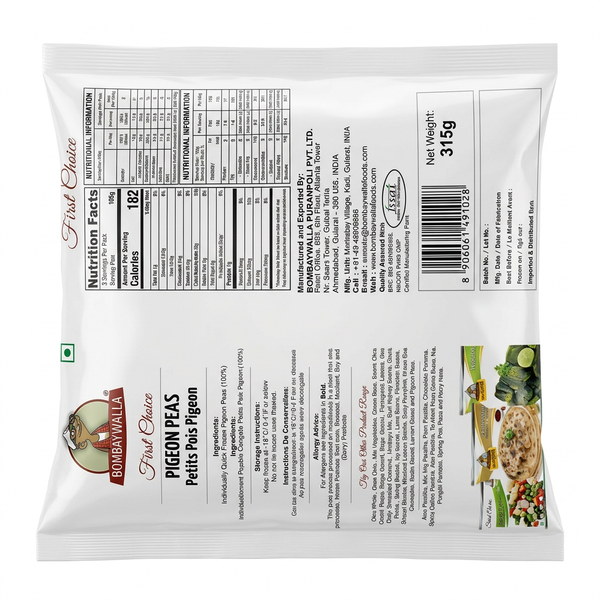Bombaywalla Frozen Toor Lilva by Bombaywalla Frozen — back view showing ingredients and product details, studio product photo on white background