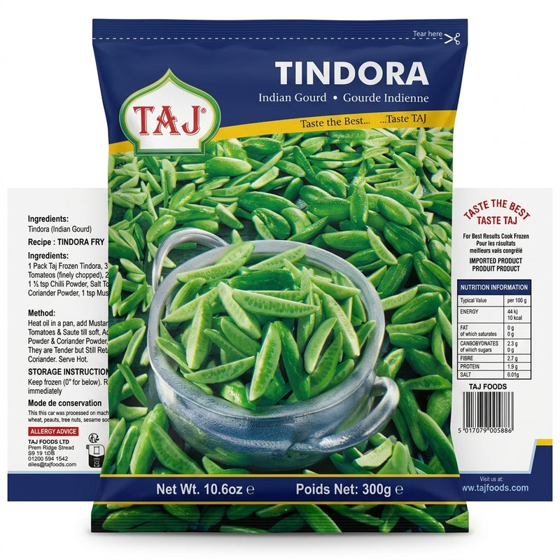 Taj Frozen Tindora by Taj Frozen — front view showing product label and branding, studio product photo on white background