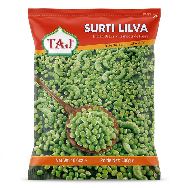 Taj Frozen Surti Lilva by Taj Frozen — front view showing product label and branding, studio product photo on white background