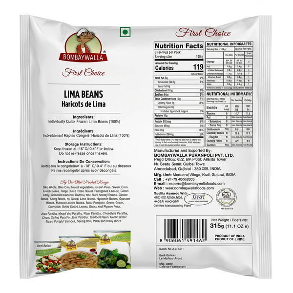 Bombaywalla Frozen Valor Lilva by Bombaywalla Frozen — back view showing ingredients and product details, studio product photo on white background