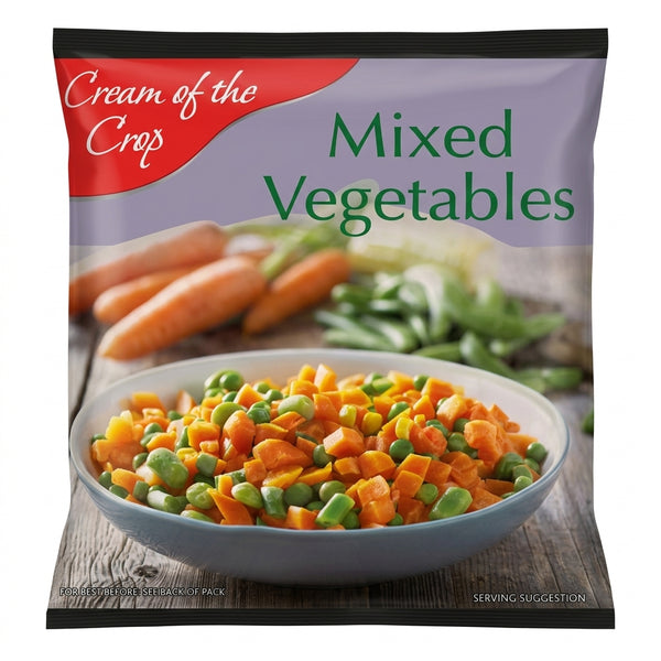 Cream Of the Crop Frozen Mixed Vegetables by Cream Of the Crop Frozen — front view showing product label and branding, studio product photo on white background