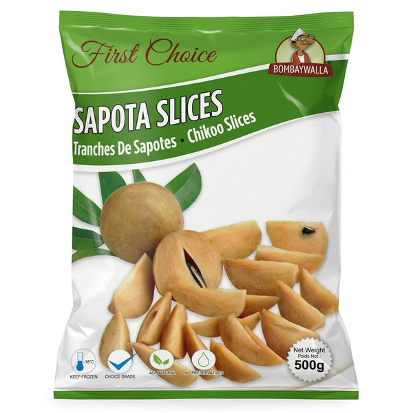 Bombaywalla Frozen Chickoo Slices by Bombaywalla Frozen — front view showing product label and branding, studio product photo on white background