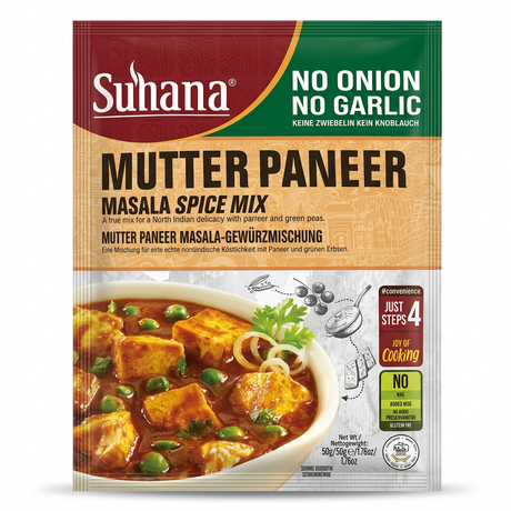 Suhana Nong Matar Paneer Spice Mix by Suhana Ground Spices — front view showing product label and branding, studio product photo on white background