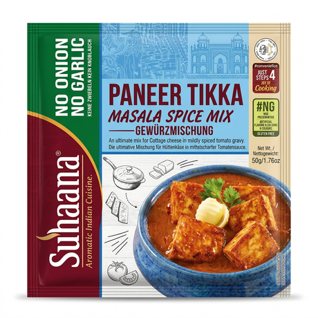 Suhana Nong Paneer Tikka Masala Spice Mix by Suhana Ground Spices — front view showing product label and branding, studio product photo on white background