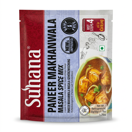 Suhana Paneer Makhanwala Spice Mix by Suhana Ground Spices — front view showing product label and branding, studio product photo on white background