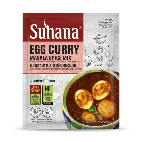 Suhana Egg Curry Spice Mix by Suhana Ground Spices — front view showing product label and branding, studio product photo on white background