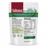 Suhana Egg Bhurji Spice Mix by Suhana Ground Spices — back view showing ingredients and product details, studio product photo on white background