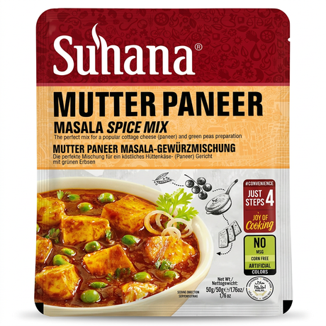 Suhana Mutter Paneer Spice Mix by Suhana Ground Spices — front view showing product label and branding, studio product photo on white background