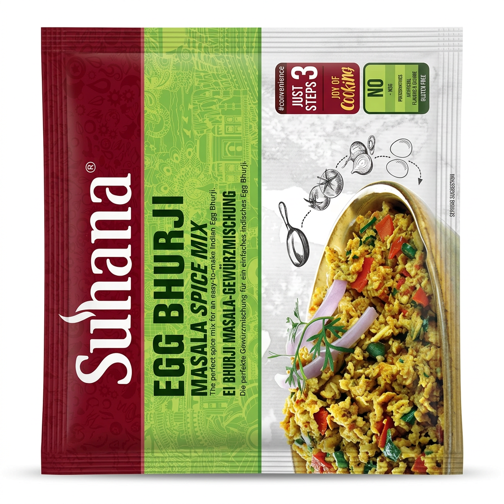 Suhana Egg Bhurji Spice Mix by Suhana Ground Spices — front view showing product label and branding, studio product photo on white background