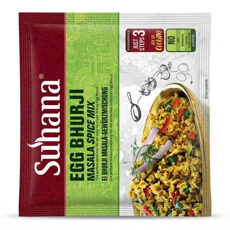 Suhana Egg Bhurji Spice Mix by Suhana Ground Spices — front view showing product label and branding, studio product photo on white background