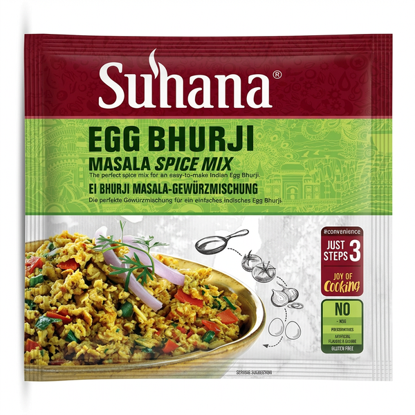 Suhana Egg Bhurji Spice Mix by Suhana Ground Spices — front view showing product label and branding, studio product photo on white background