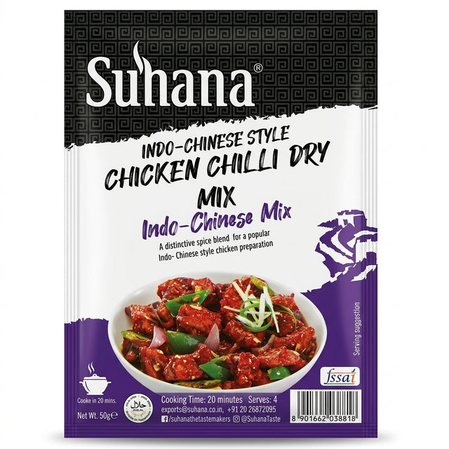 Suhana Chicken Chilli Dry Mix by Suhana Ground Spices — front view showing product label and branding, studio product photo on white background
