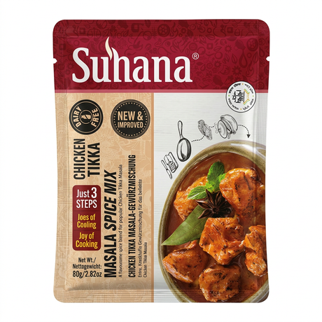 Suhana Chicken Tikka Masala Mix by Suhana Ground Spices — front view showing product label and branding, studio product photo on white background
